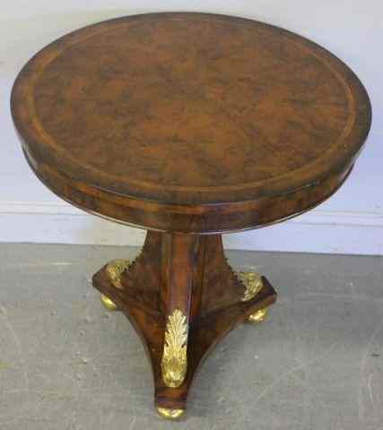 Appraisal: Brass Mounted Occasional Table with Dolphins Labeled Maitland Smith From