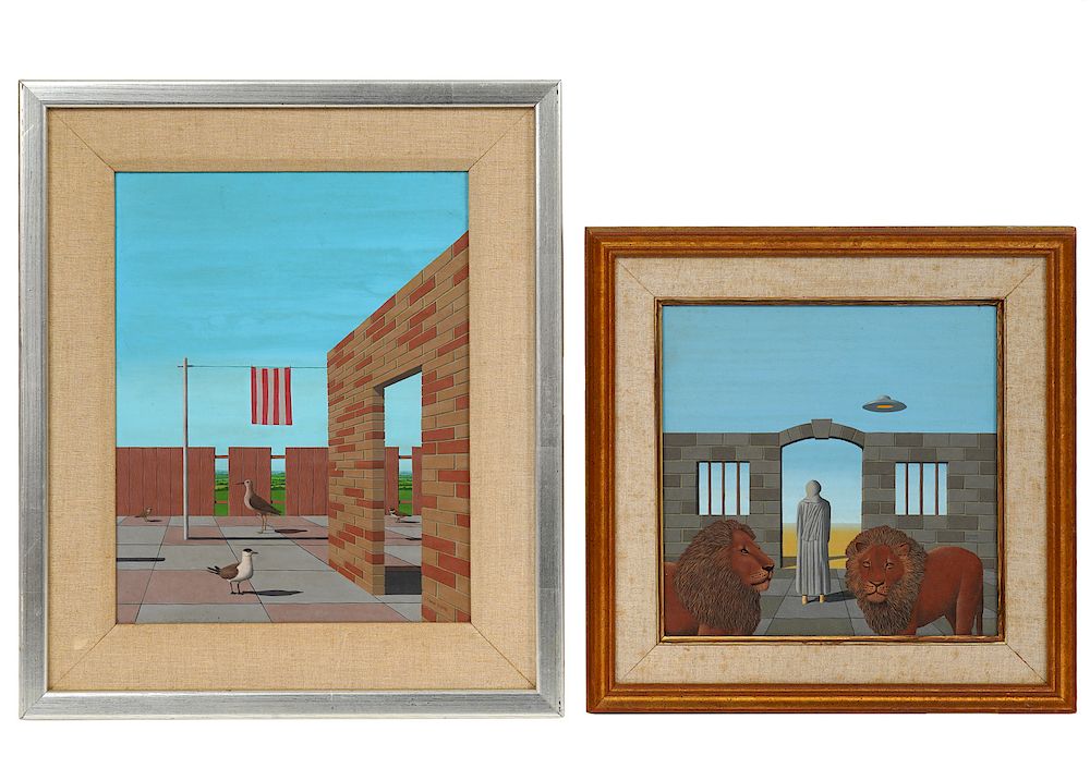 Appraisal: David Cheepen Surrealist Paintings David Cheepen English b Pair of