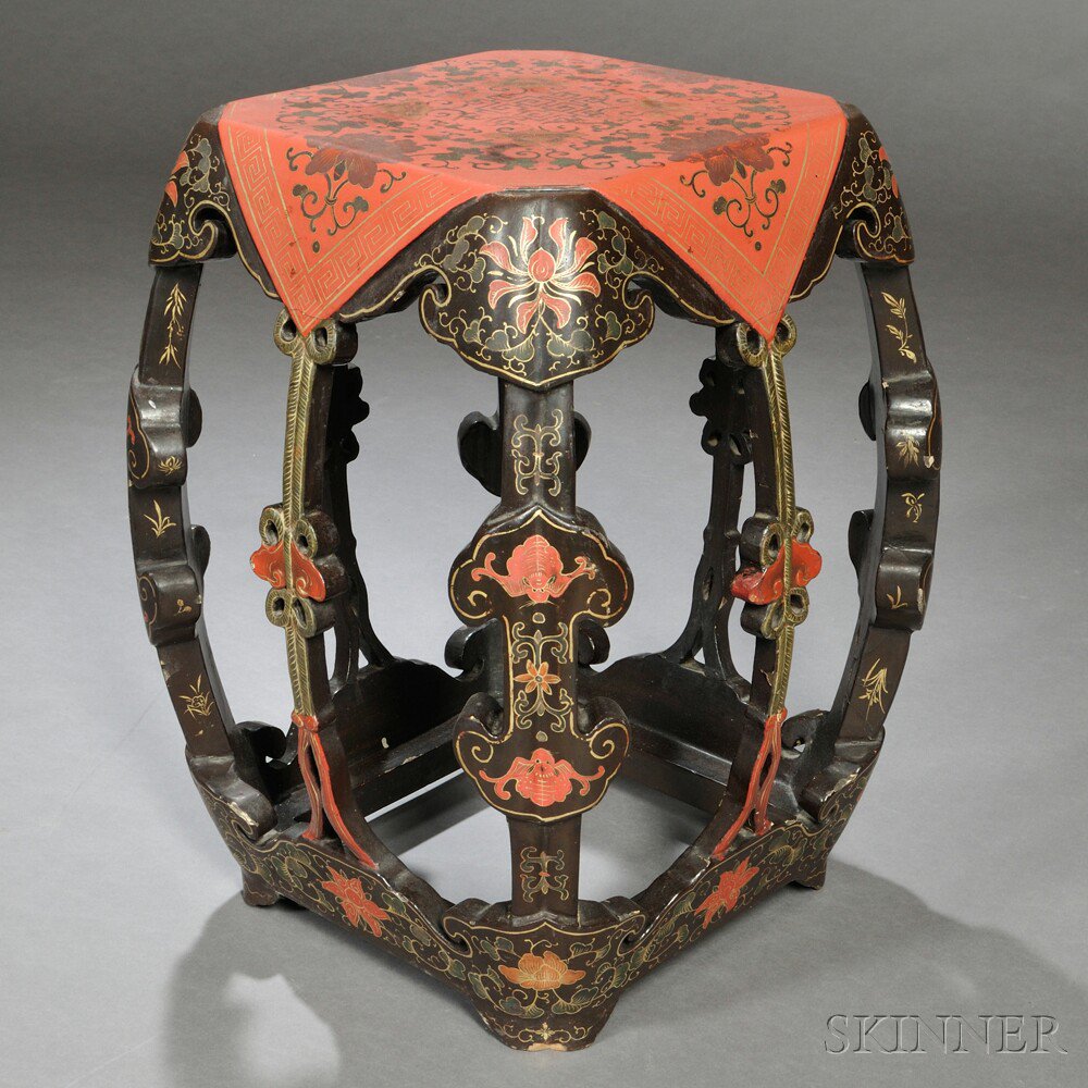 Appraisal: Two Lacquer Stools China late th early th century one