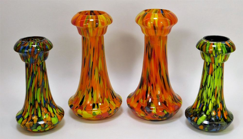 Appraisal: PR Ruckl Splatter Bohemian Art Glass Vases Bohemia th Century