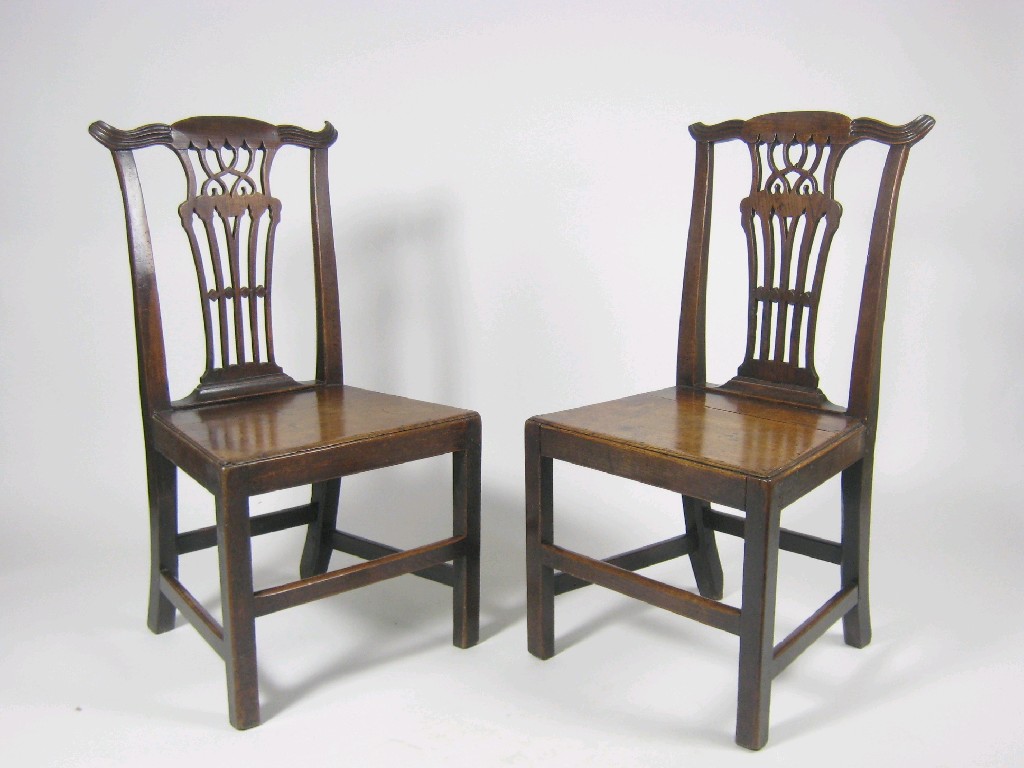 Appraisal: Pair of antique country oak Chippendale style Single Chairs with