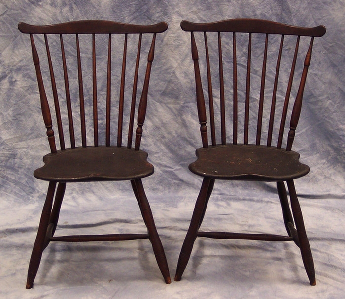 Appraisal: Pr fanback Windsor side chairs bamboo turned legs old red