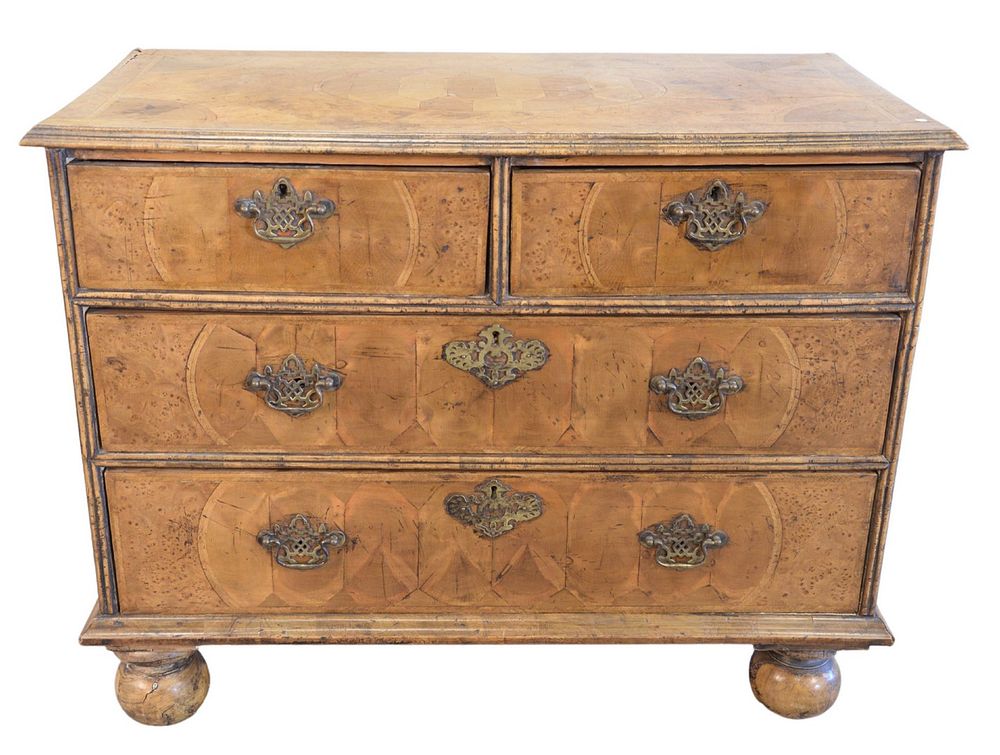 Appraisal: Burlwood Queen Anne Style Chest two over two drawers on