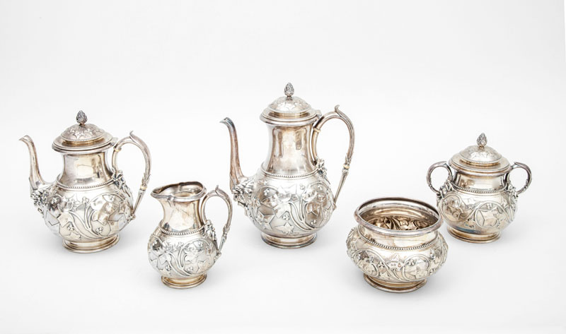 Appraisal: TIFFANY SILVER FIVE-PIECE TEA AND COFFEE SERVICE MID TH C