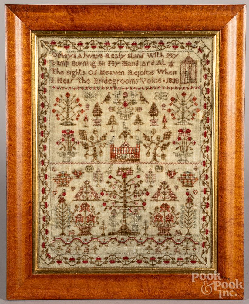 Appraisal: English silk on linen sampler English silk on linen sampler