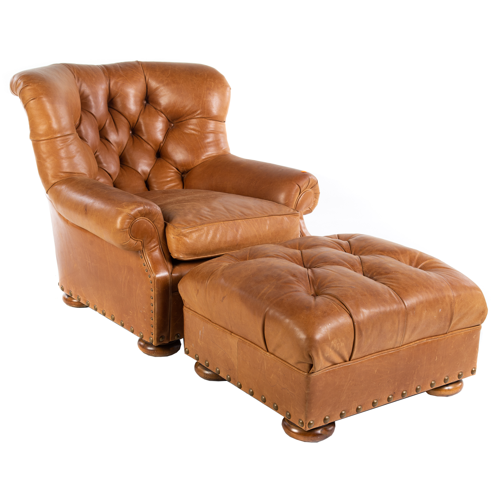 Appraisal: RALPH LAUREN POLO LEATHER WRITER'S CHAIR OTTOMAN Leather tufted chair