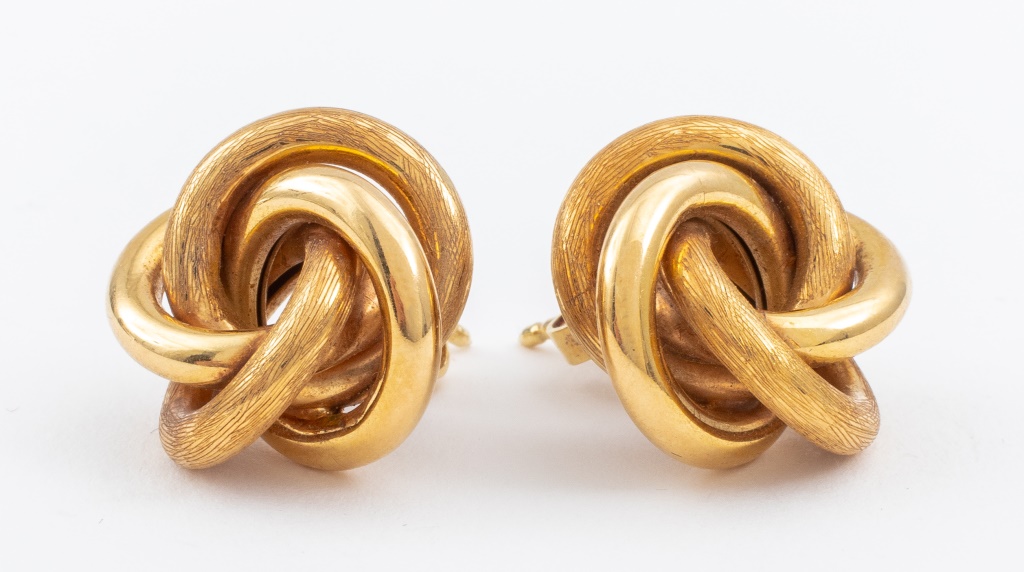 Appraisal: K YELLOOW GOLD KNOT EARRINGS A pair of K yellow