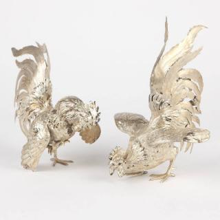 Appraisal: Two German silver rooster table ornaments Late th century early