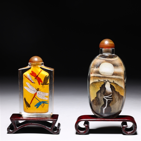 Appraisal: Two Chinese inside painted glass snuff bottles including one with