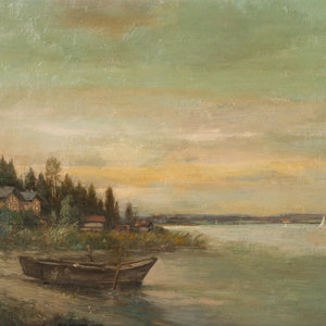 Appraisal: Heinrich Stahl German - Landscape with a Rowboat oil on