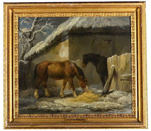 Appraisal: ATTRIBUTED TO GEORGE MORLAND - Two horses feeding outside a