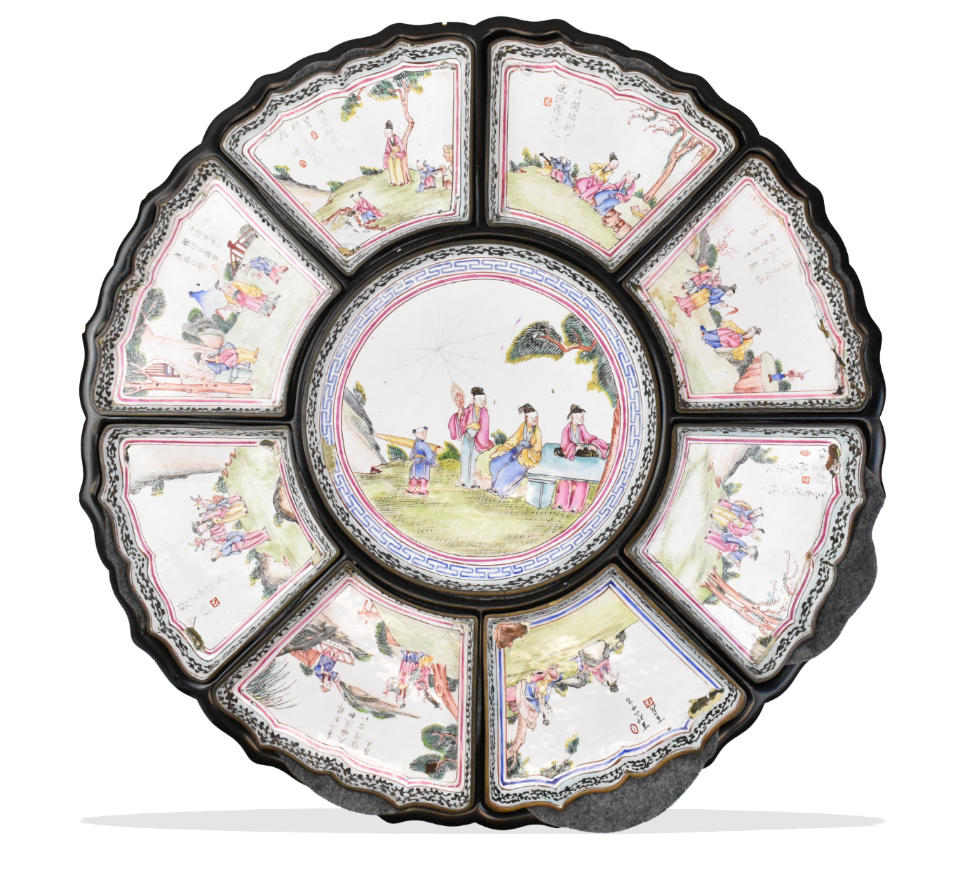 Appraisal: A large set of Chinese canton enamel dish on circular