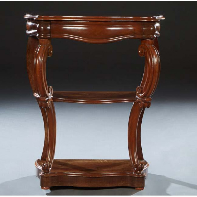 Appraisal: French Carved Cherry Console Table c the bowed serpentine rounded