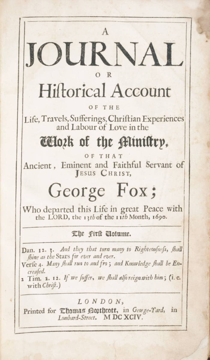 Appraisal: GEORGE FOX A JOURNAL OR HISTORICAL ACCOUNT LONDON Born in