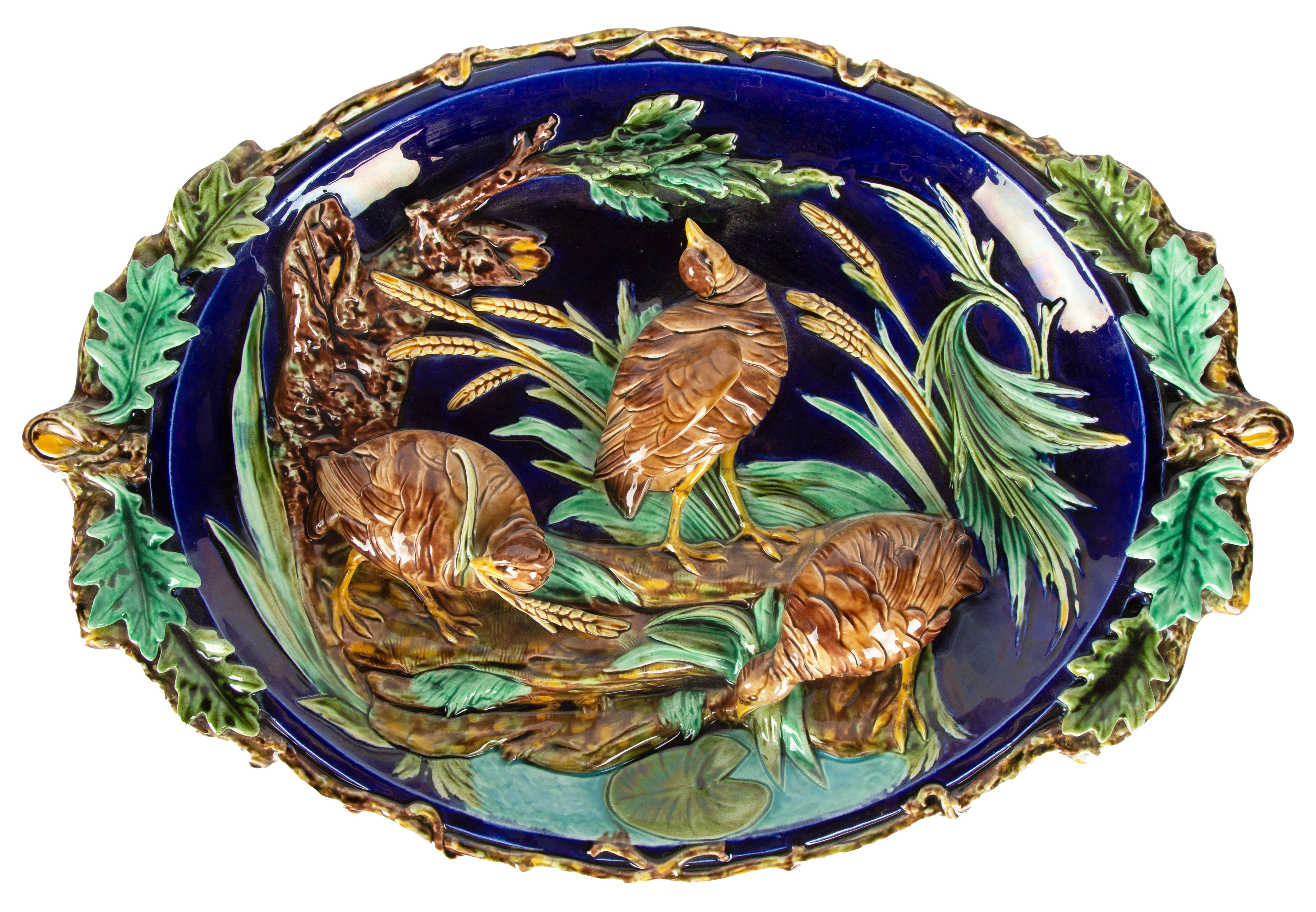 Appraisal: FRENCH SARREGUEMINES MAJOLICA QUAIL PLATTER th century