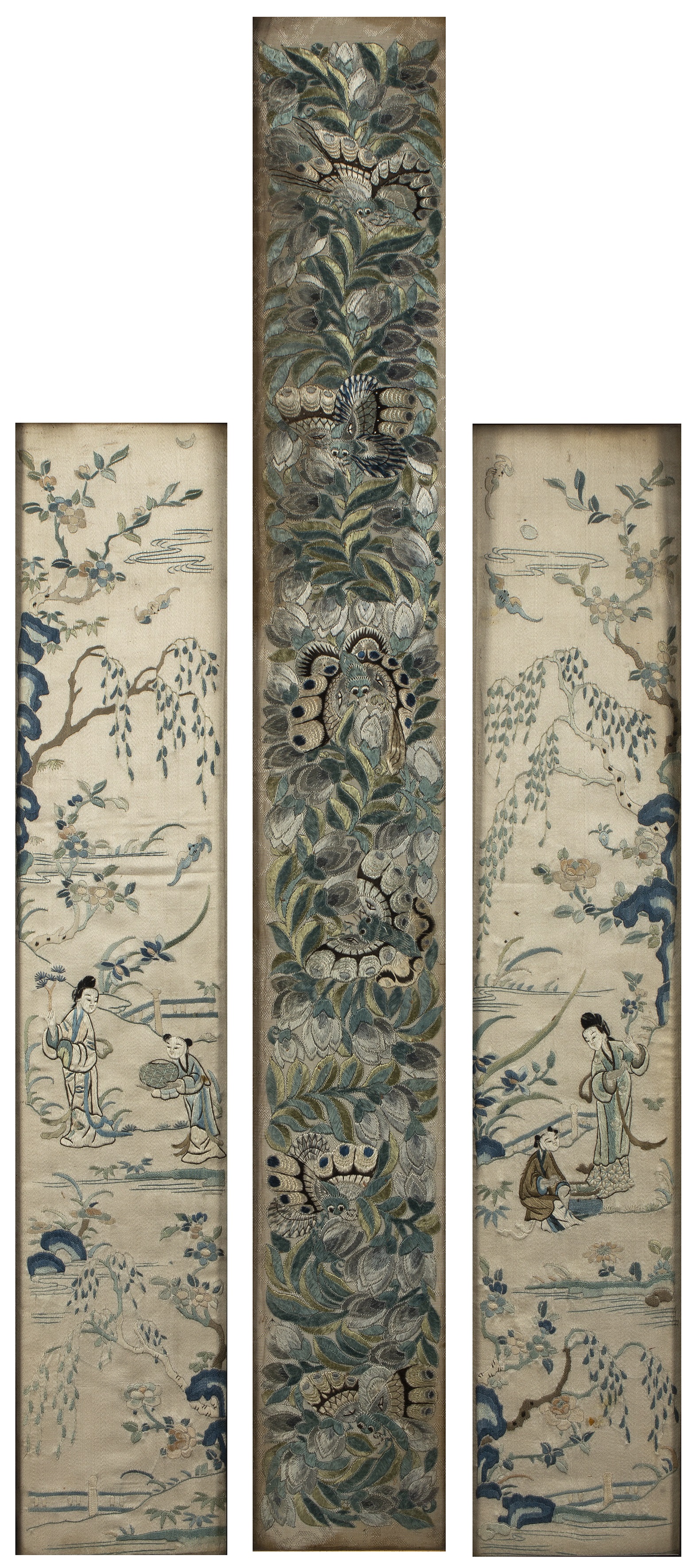 Appraisal: Pair of embroidered sleevebandsChinese early th Century depicting figures in