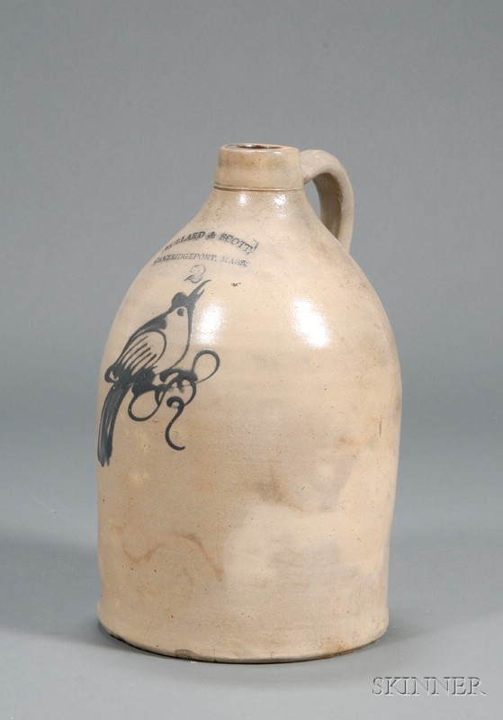 Appraisal: Bullard Scott Cobalt Decorated Stoneware Jug with Bird Joseph O