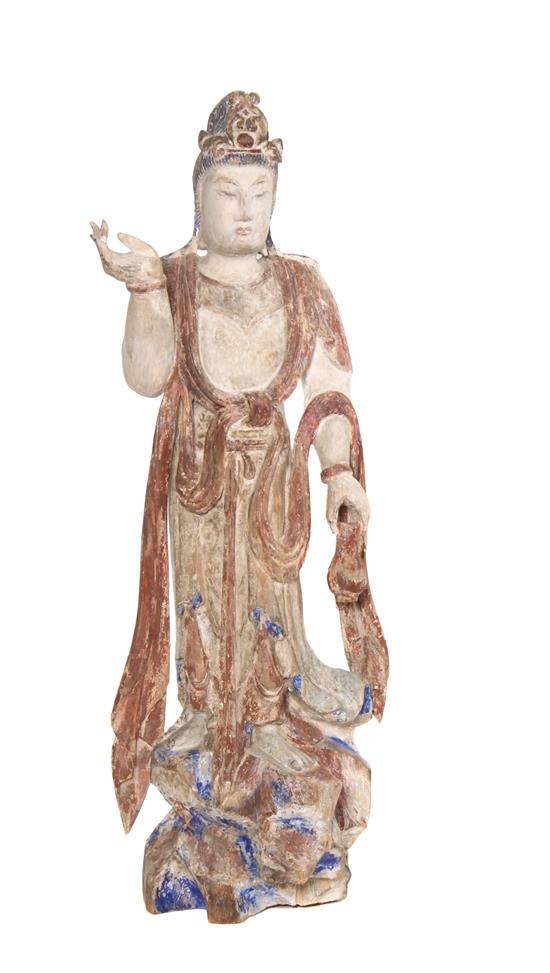 Appraisal: Sale Lot A Chinese Painted Wood Figure of Guanyin the