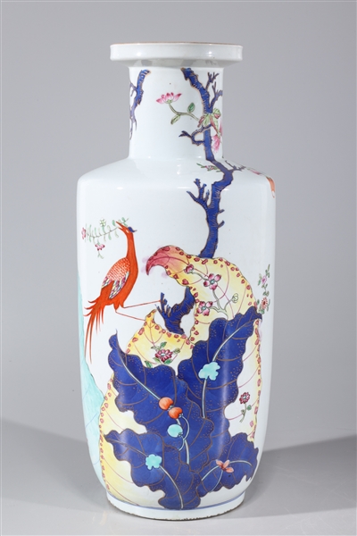 Appraisal: Chinese famille rose enameled porcelain rouleau vase with flowers to