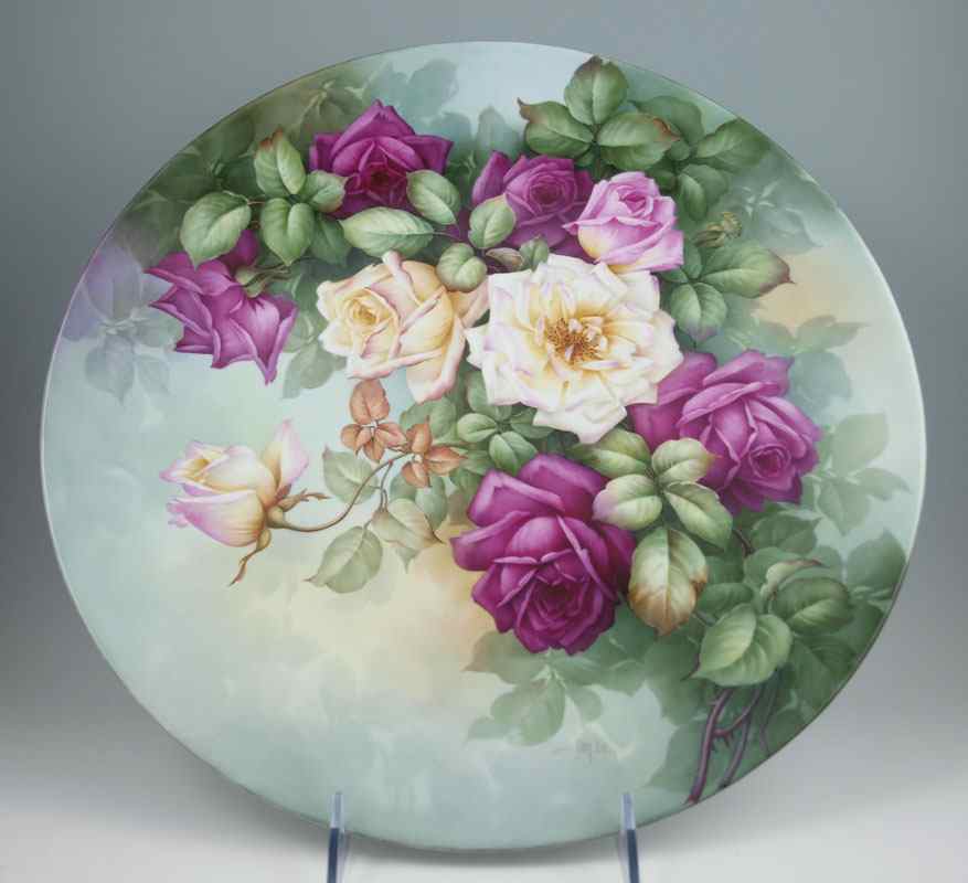 Appraisal: SAN-DO American th C Roses painted porcelain charger signed ''