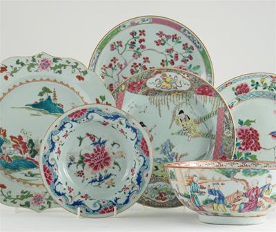 Appraisal: Six Chinese famille rose dishes two bowls and a small