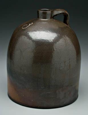 Appraisal: Stoneware jug varying brown glaze incised quot quot probably American