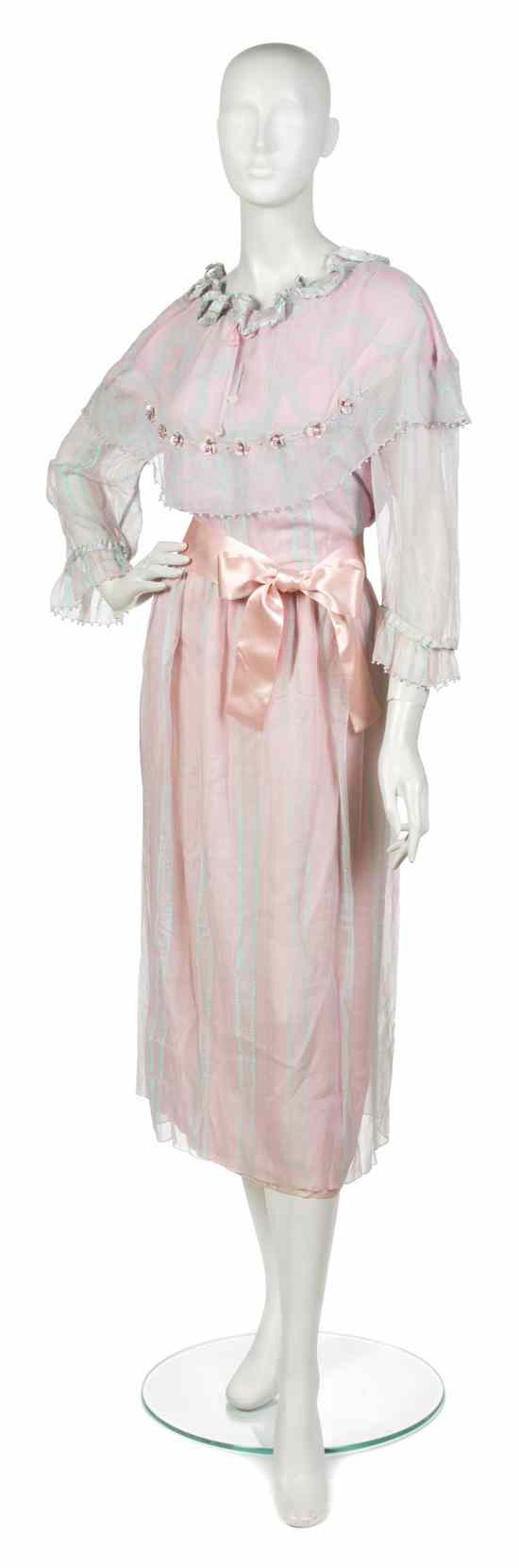 Appraisal: A Zandra Rhodes Pale Pink and Green Evening Gown pearl