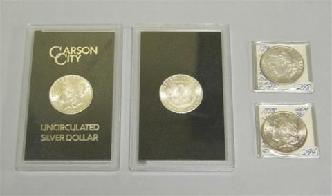 Appraisal: FOUR CARSON CITY U S SILVER DOLLARS Including Carson City