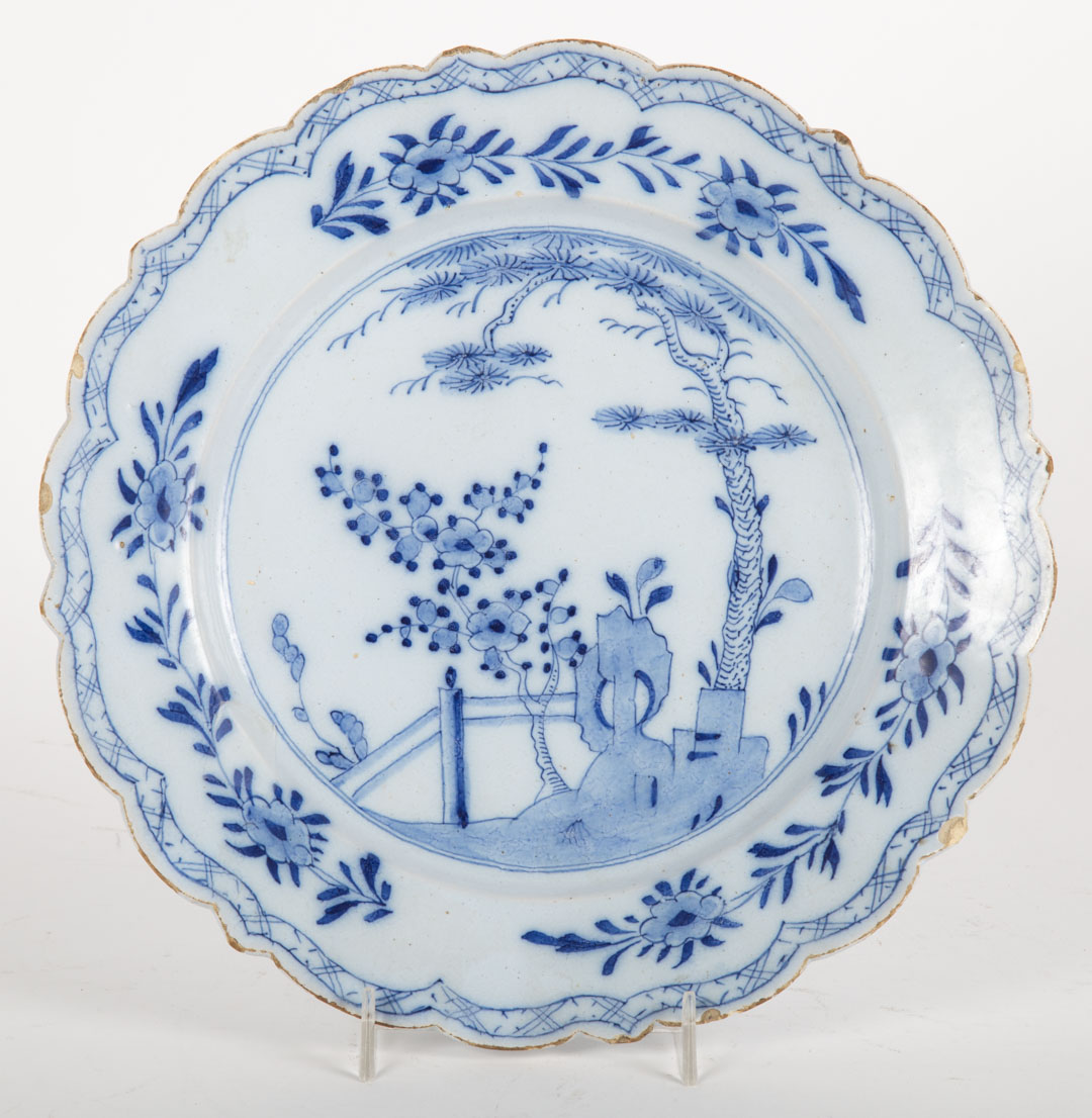 Appraisal: Dutch blue and white delftware plate mid- th century decorated