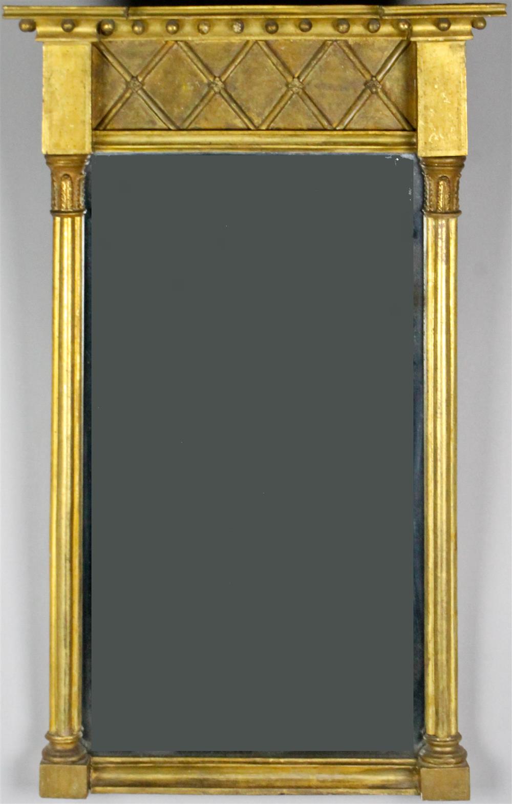 Appraisal: LATE FEDERAL GILT MIRROR the molded cornice above lattice frieze