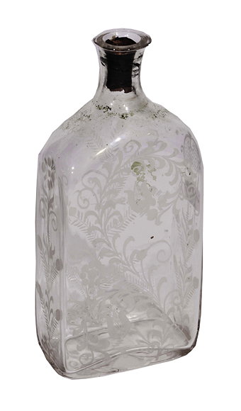 Appraisal: A DECORATIVE CLEAR GLASS SPIRIT BOTTLE with sloping shoulders and