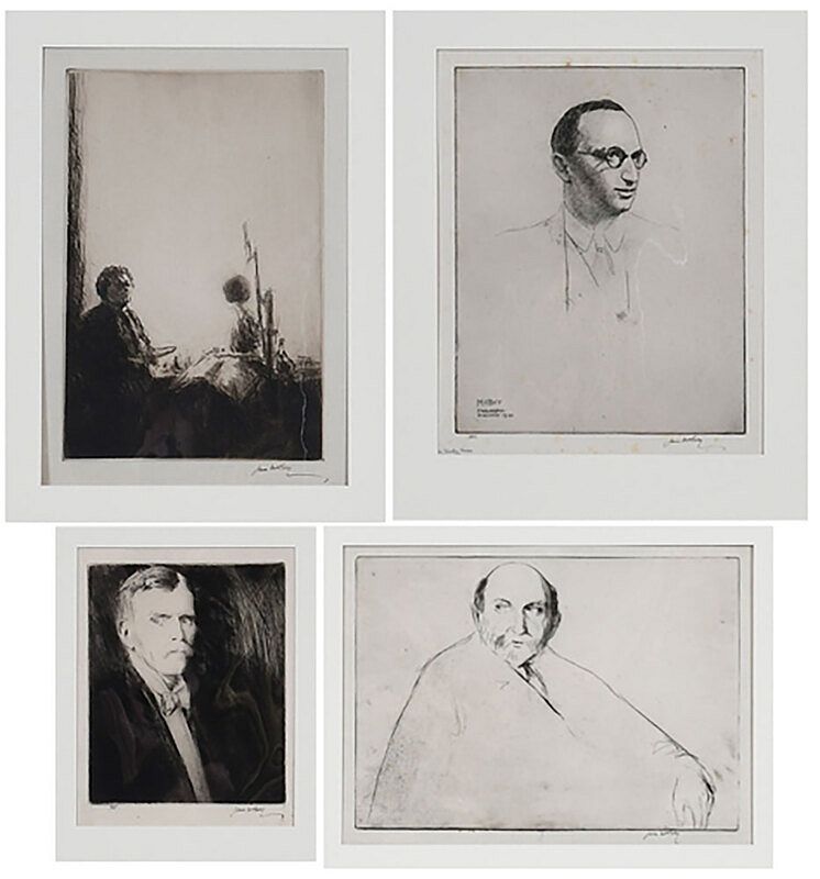 Appraisal: James McBey Scottish - Four portraits Artist and Model self-portrait