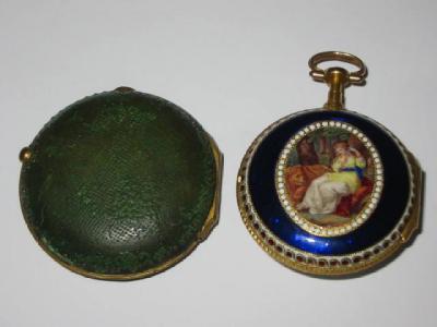 Appraisal: A SILVER GILT ENAMEL AND SHAGREEN PAIR CASED VERGE WATCH