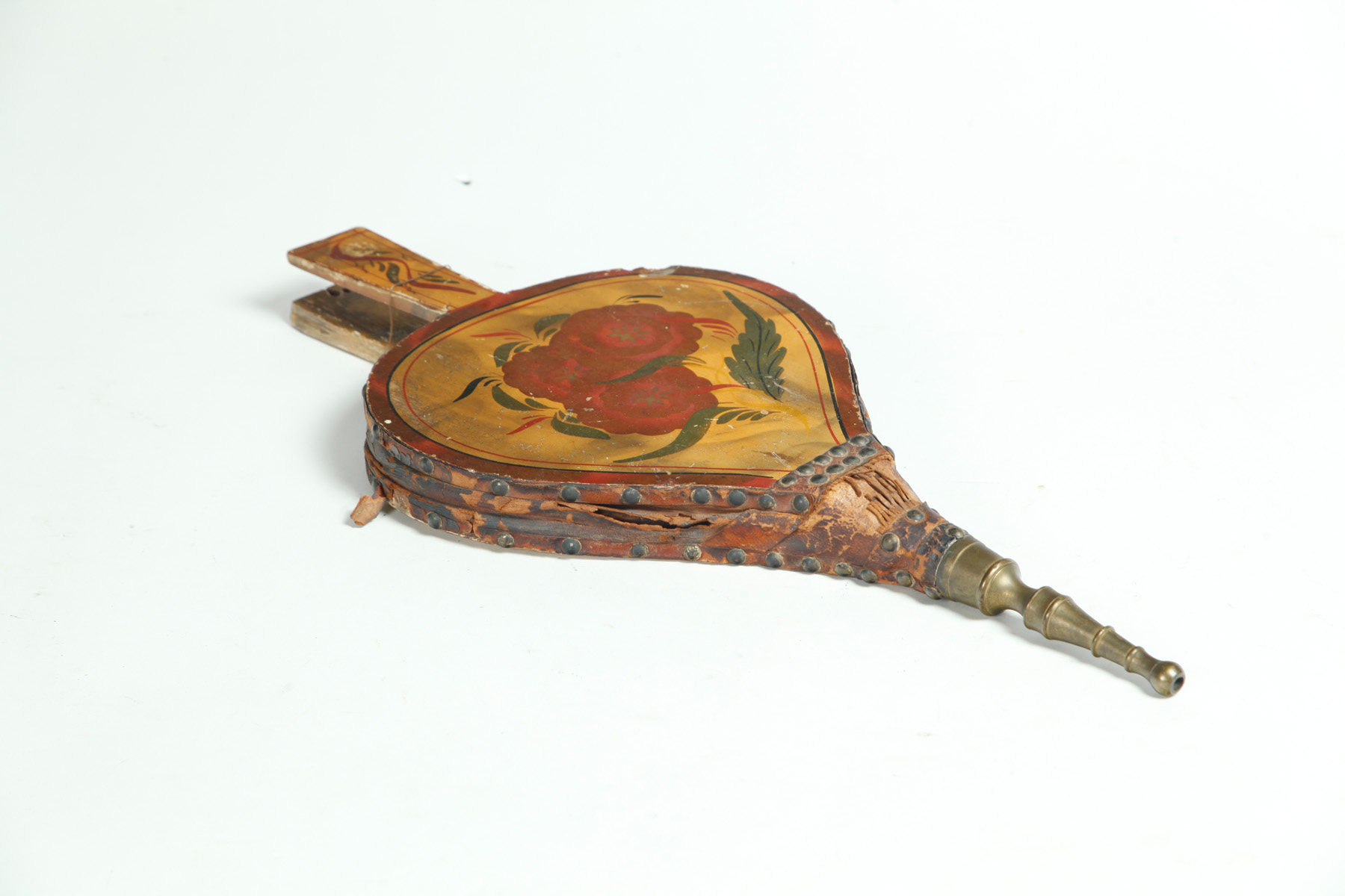 Appraisal: DECORATED BELLOWS American mid th century Original mustard smoked ground