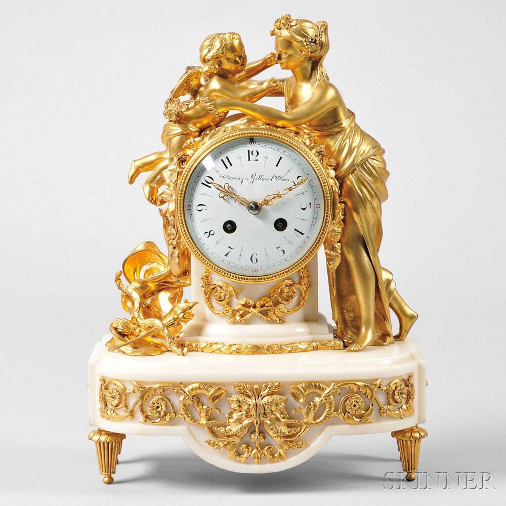 Appraisal: Waring and Gillow Gilt Figural Mantel Clock Paris c the