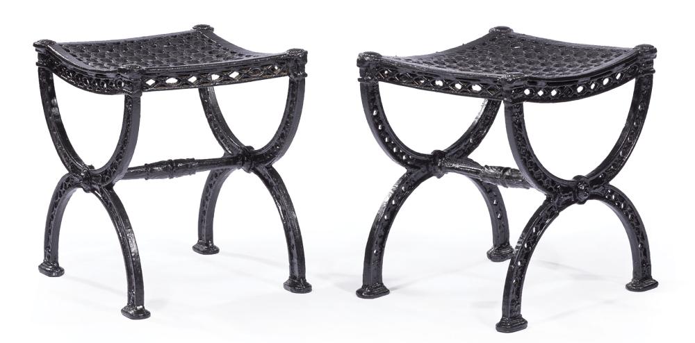 Appraisal: Pair of American Painted Cast Iron Curule Stools th c