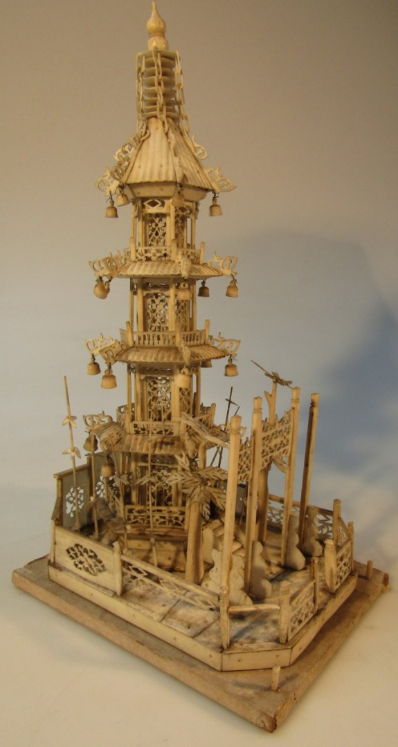 Appraisal: A Qing period Chinese ivory freestanding model of a pagoda