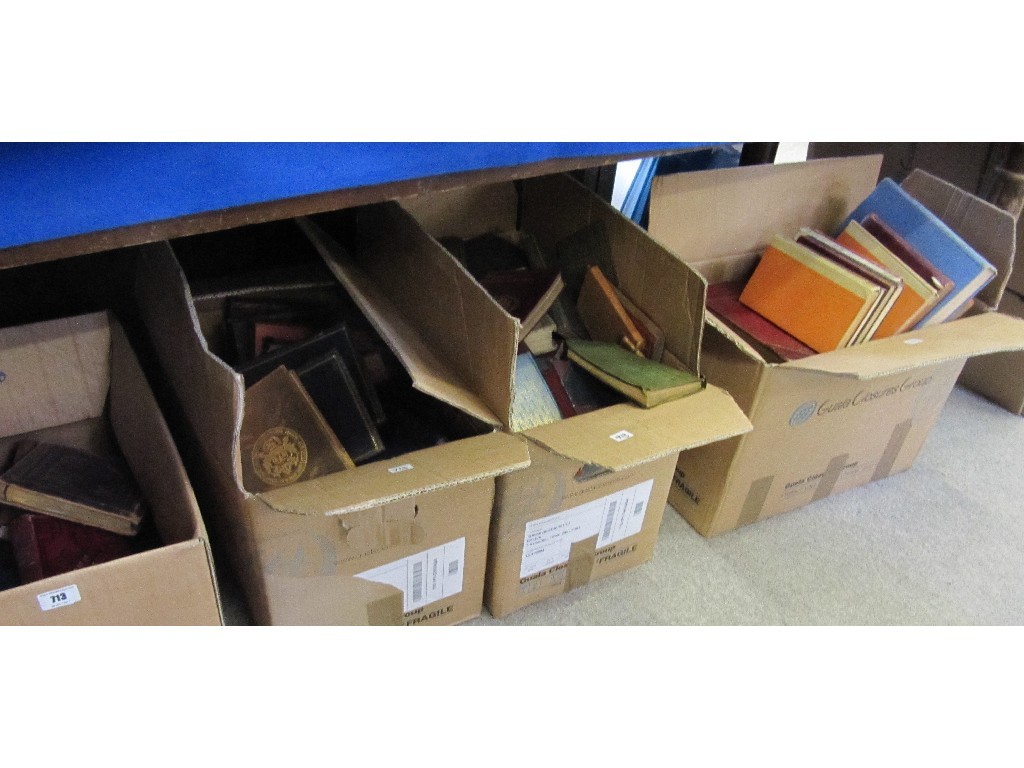 Appraisal: Four boxes of books including leather bound examples and a