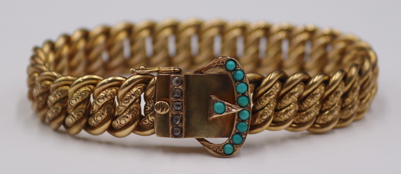 Appraisal: JEWELRY Victorian Dutch kt Gold Diamond and Turquoise Bracelet Victorian