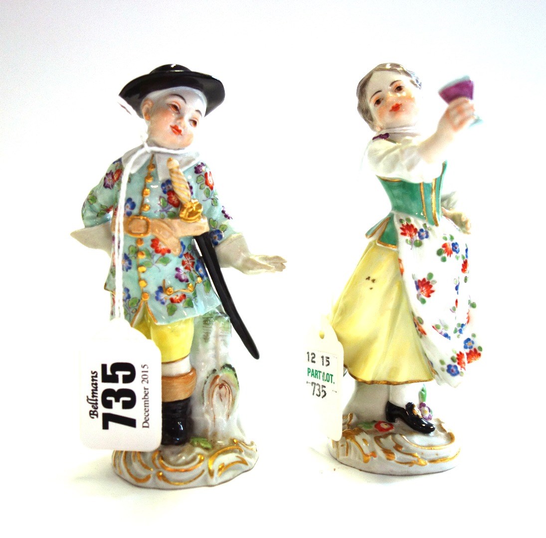 Appraisal: A pair of Meissen porcelain figures th century the male