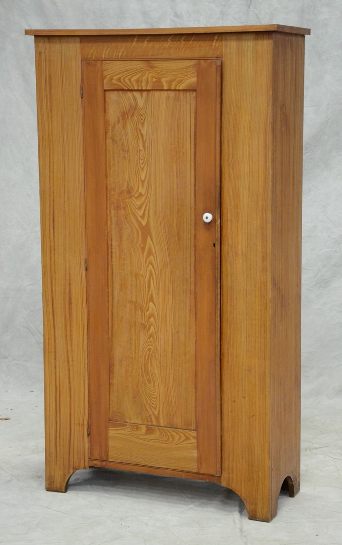 Appraisal: Ochre grained single door wall cupboard tulip poplar and pine