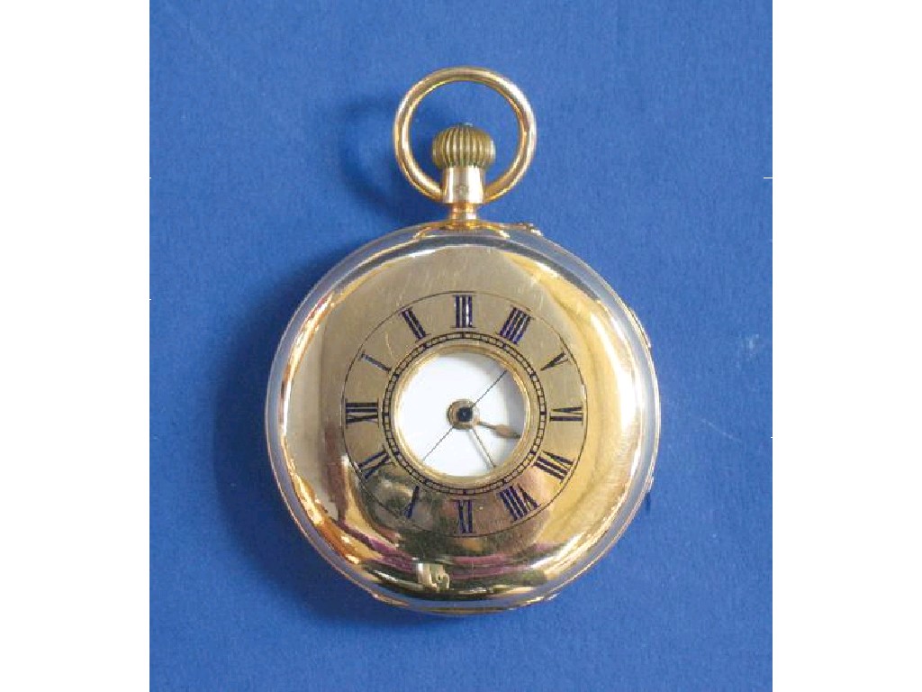 Appraisal: AN CT GOLD HALF HUNTER POCKET WATCH the white enamel