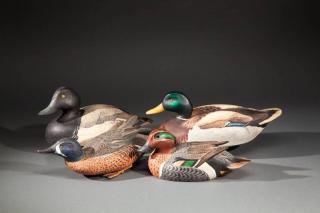 Appraisal: Four Decorative Decoys c A Crisfield Maryland-style life-size green-winged teal