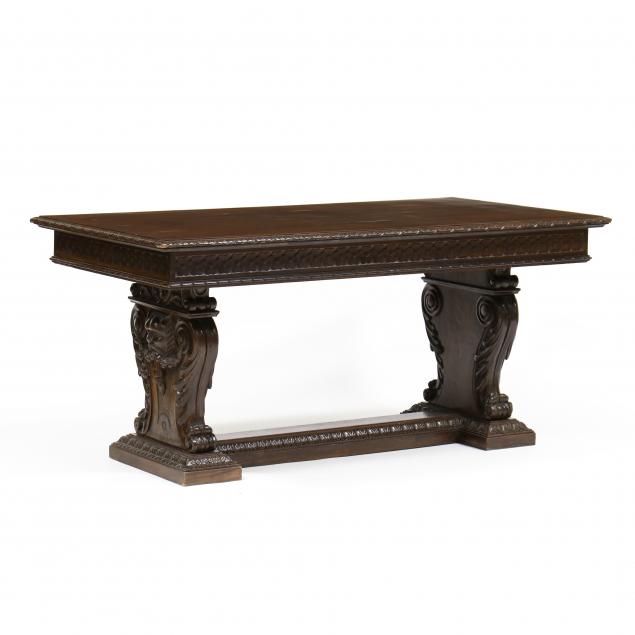 Appraisal: ITALIAN RENAISSANCE STYLE WALNUT LIBRARY TABLE Early th century walnut