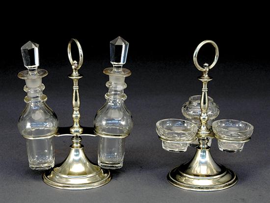 Appraisal: Two Continental silver and glass cruet and condiment sets th