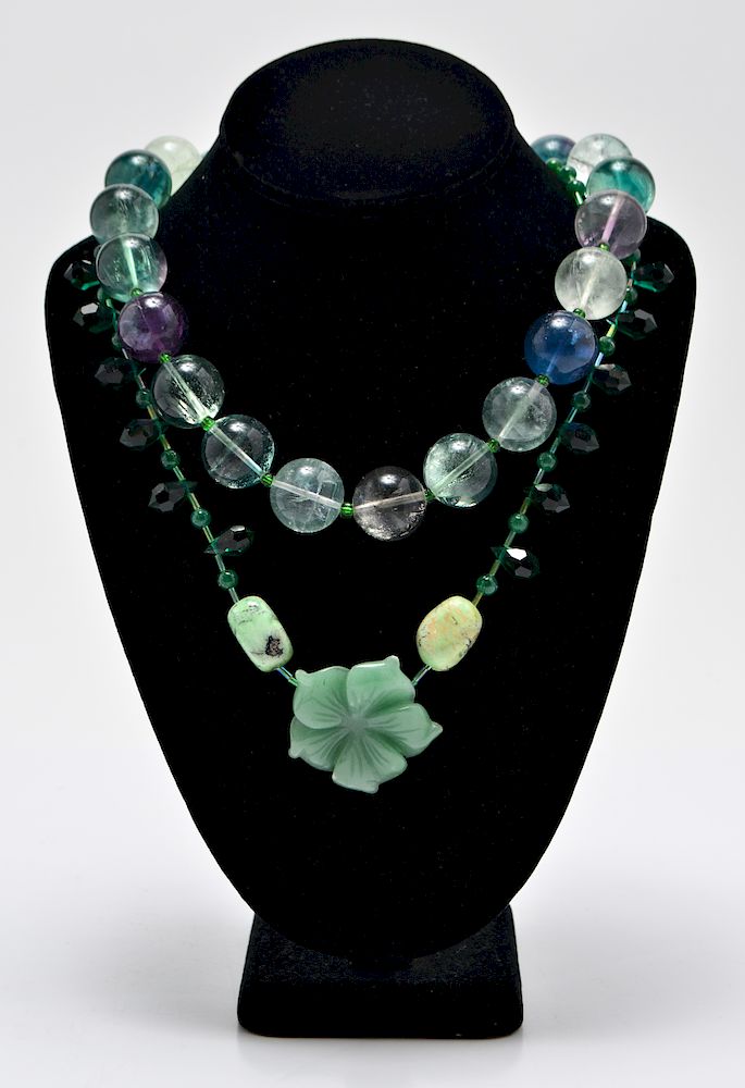 Appraisal: Jade Hardstone Quartz Glass Necklace Necklace with two rows of