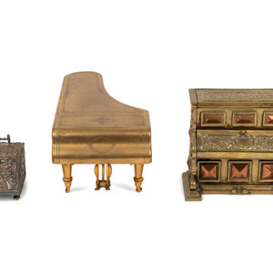 Appraisal: Two Piano-Form Inkwells and an English Silver Letterbox Inkwell Late