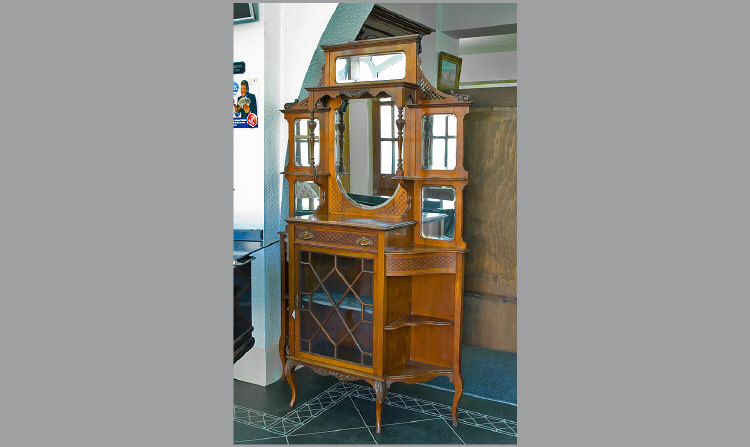 Appraisal: Mahogany Chiffonier Mirror Back Turned And Carved Supports With Shelves