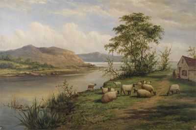 Appraisal: English School early th Century Sheep in a river landscape