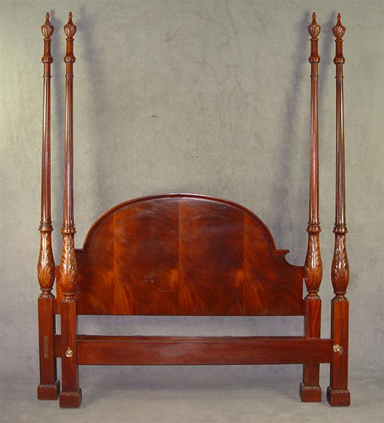 Appraisal: Baker Chippendale Queen Size Bed Mahogany and veneers Carved turned